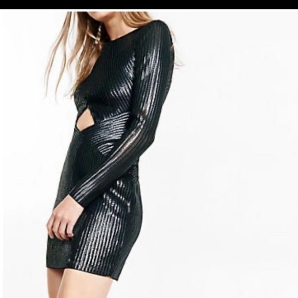 Express Black Sequin Long Sleeve Dress - Picture 6 of 7